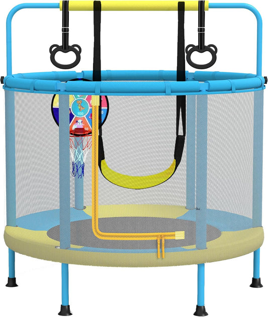 PILIN 4-in-1 multifunctionele trampoline, inclusief schommels, stangen, banden, basketbalkorf/dartschijven, belastbaarheid 50 kg, indoor en outdoor gebruik