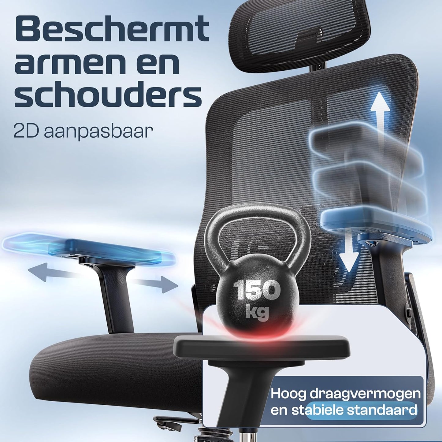 Bureaustoel – Kantoorstoel – Gamestoel – Computerstoel – Office Chair – Ergonomisch Ontwerp – Ademend Mesh Materiaal – Verstelbare Armleuningen – Max. 150 kg