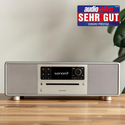 sonoro Prestige Compact systeem met cd-speler, bluetooth en internetradio (FM, WLAN, DAB Plus, Spotify, Deezer), zilver