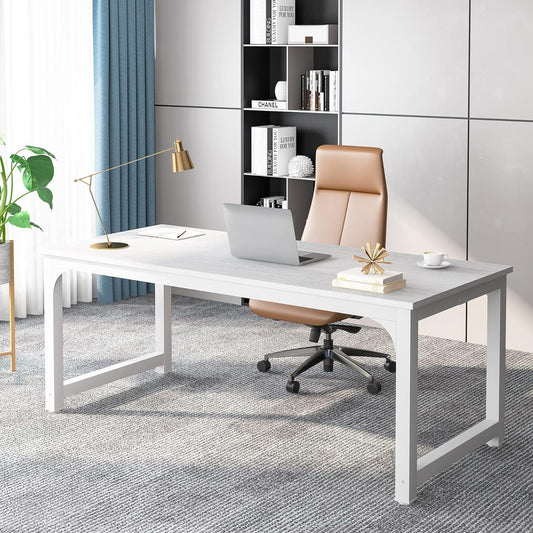 Tribesigns Computer Desk 180x80CM Large Industrial Desk for Home Office, PC and Laptop Workstation with Spacious Worktop and Leg Space, Sturdy Metal Frame (White)