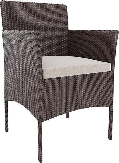 Arreditaly Tuinmeubelset, woonkamer, rotan, 4-zits met tafel en glazen rek, 2 stoelen en bank, 2-zits voor tuin, buitenzwembad, afneembare kussens (bruin)