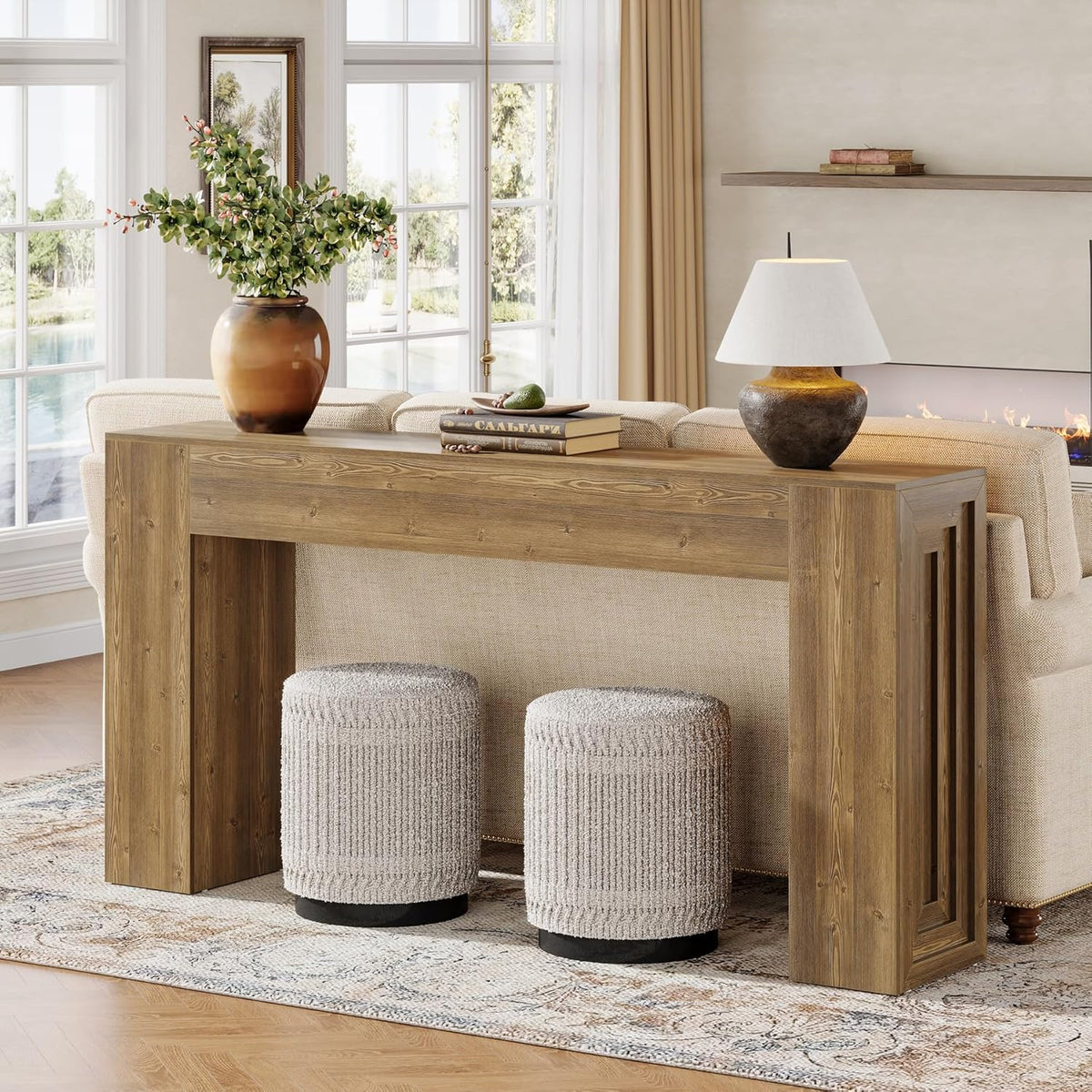 Tribesigns 160 cm Long Console Table, Farmhouse, Narrow Sofa Table Behind the Sofa, for Living Room, Entrance, Hallway, Foyer, Natural Brown