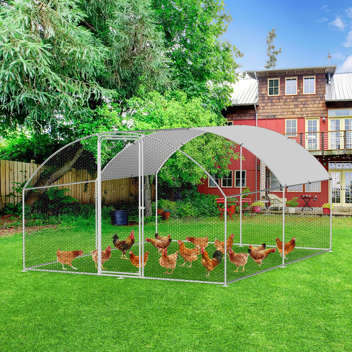 Ikodm Chicken Coop Outdoor Play 3 x 4 x 2 m XXL Chicken Coop with Door and Latch Waterproof Oxford Fabric Chicken Coop for Small Animals and Small Animals with Net