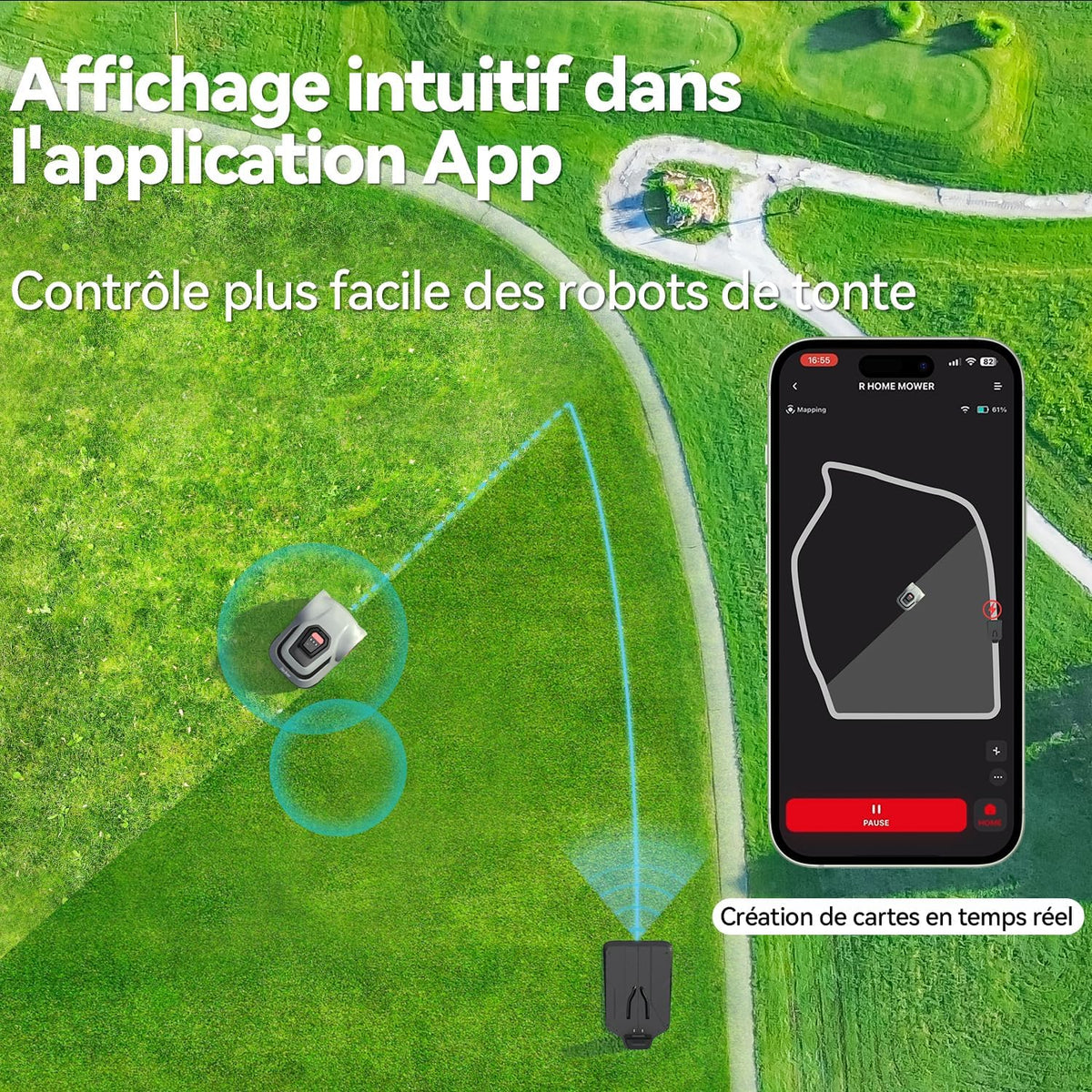 Redkey MGC1000 Smart Robotmaaier met Begrenzingskabel voor 1000 m² - C-TOF-Technologie, Padplanning & Kaarttekening, 45% Hellingsvermogen, Stille App-bediening, 57 dB