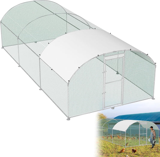 Kippenhok – Kippenren – Vogelkooi – Pluimveehok – Konijnenhok – Verzinkt Stalen Frame – UV-Bestendig PE Dak – 300 x 600 x 185 cm – Veilig Met Kliksluiting