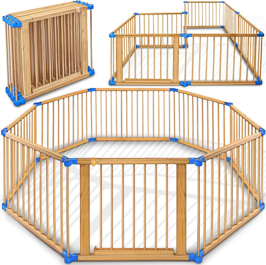 KIDUKU® 7.2 m safety fence XXL collapsible incl. door, consisting of 8 elements, can be shaped as desired box fence - QUORE