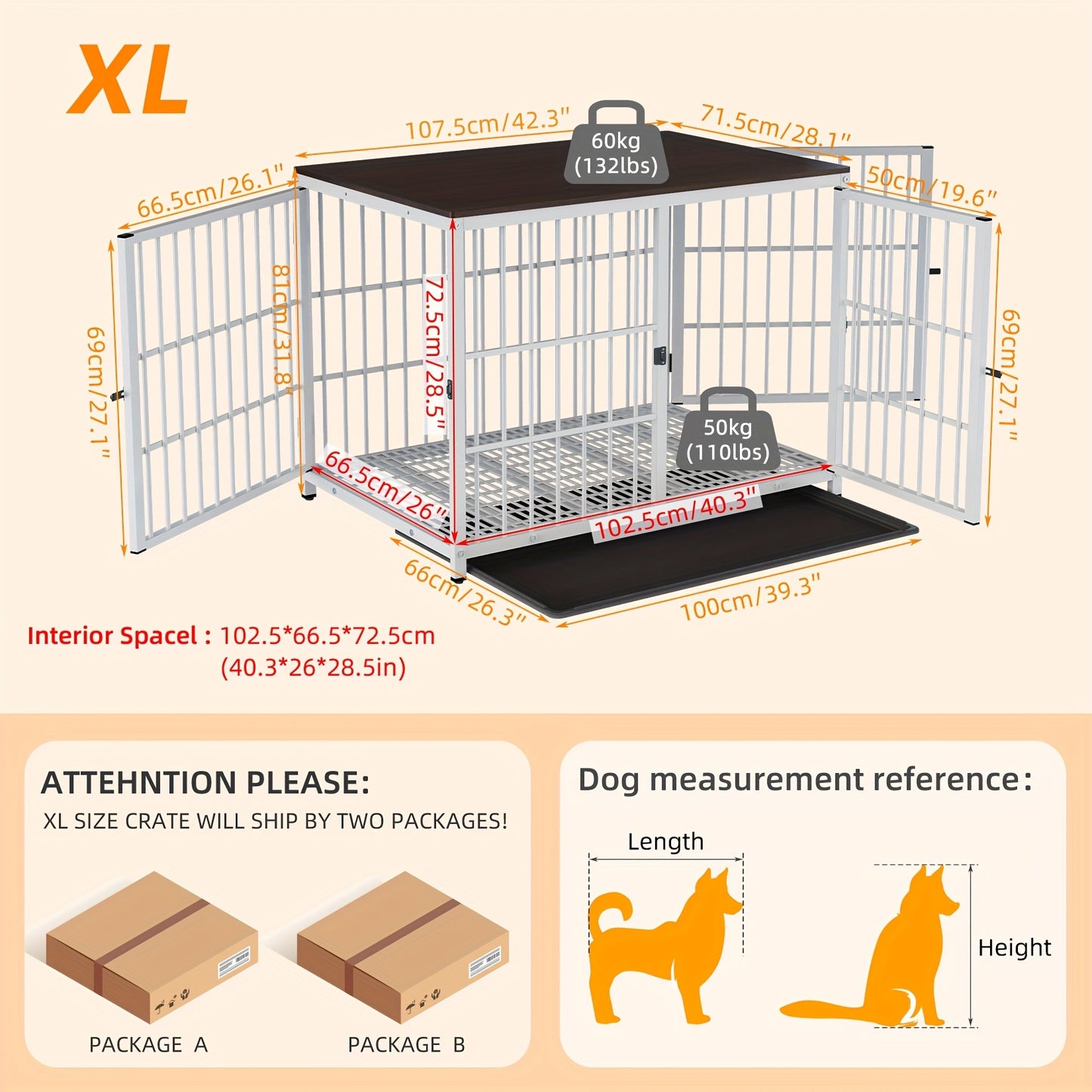 Hondenbench – Hondenhok – Hondenkooi – Hondenkennel – Hondenmand – Hout en Metaal – 3 Deuren & Uitneembare Lade – Maat XL Wit