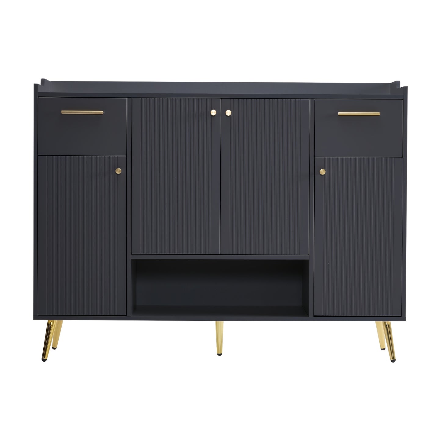 Shoe Cabinet With 2 Drawers And Shoe Rack With 4 Doors, Metal Feet, Black