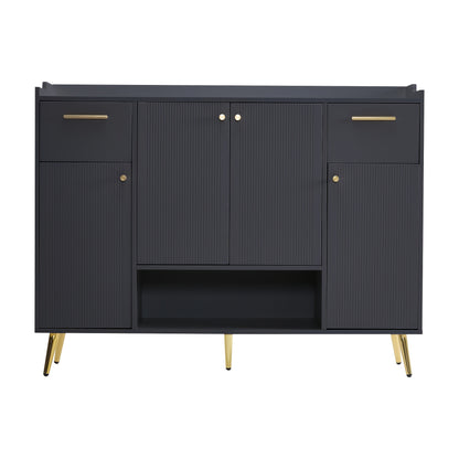 Shoe Cabinet With 2 Drawers And Shoe Rack With 4 Doors, Metal Feet, Black