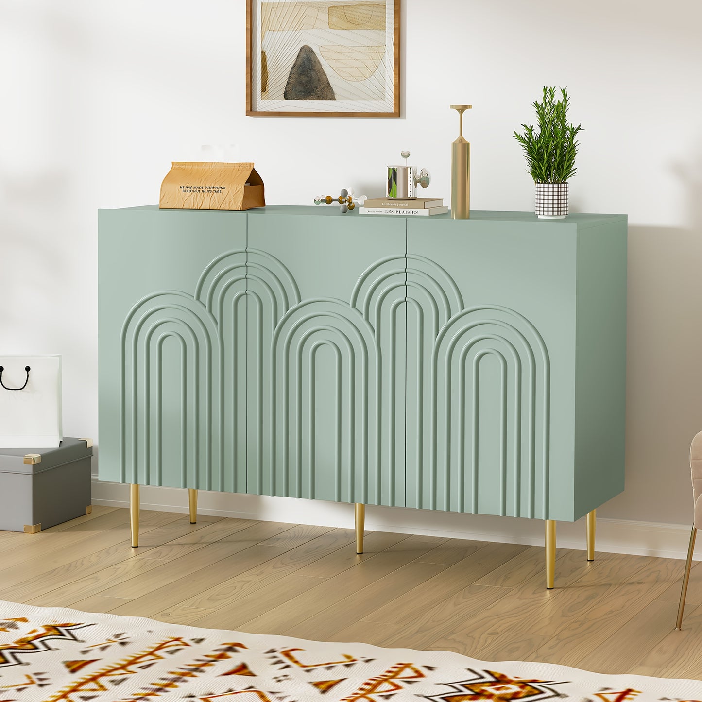 47-inch Modern Accent Cabinet with 3-Door Storage - Freestanding Buffet Credenza Sideboard, & MDF, Elegant Entryway, Dining Room, Living Room Furniture Cabinet (Assembly Required) - Contemporary Wood Cabinet for