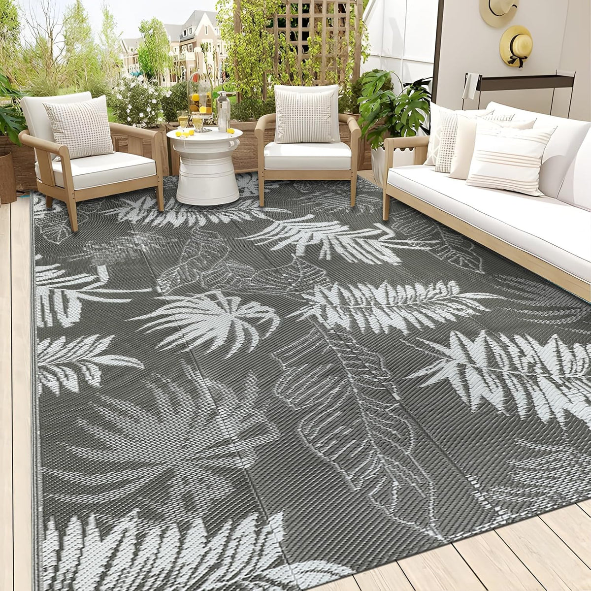 Buiten Vloerkleed - Buitenkleden - Buitentapijt - Opvouwbaar - UV-bestendig - Waterdicht - Buitenmatten - voor Buiten - Balkon - Strand - Picknick -Terras - Rechthoekig - 270 x 365 cm - Grijs