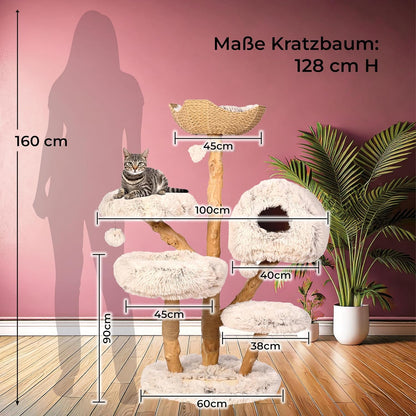 Krabpaal – Kattenboom – Klimpaal – Kattenmeubel – Krabmeubel – Medium Groot 128 cm Hoog – Stevige Sisal Basis Beige