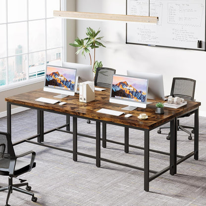 Tribesigns 200x60cm Extra Long Computer Desk for 2 Person, Double Long Desk Workstation, Dual Monitor Workstation for Home Office