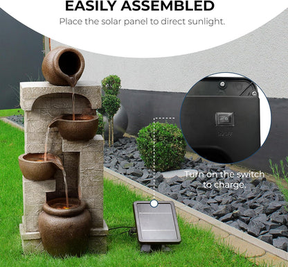 Teamson Home Buiten Tuin Water Fontein - Waterornament - Zonne-Energie - 4 Lagen Pot Ontwerp - Waterval - Tuindecoratie - Binnen & Buiten - Met Pomp - 31 x 26.2 x 72.4 (cm)