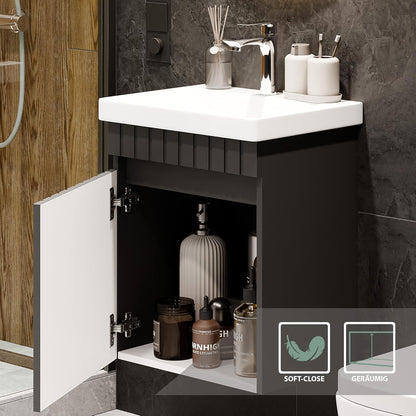 Planetmöbel Cosmia Bathroom Furniture Set Sink 50 x 60 x 35 cm Anthracite Mirror Lighting 50 cm Chrome Ceramic - QUORE