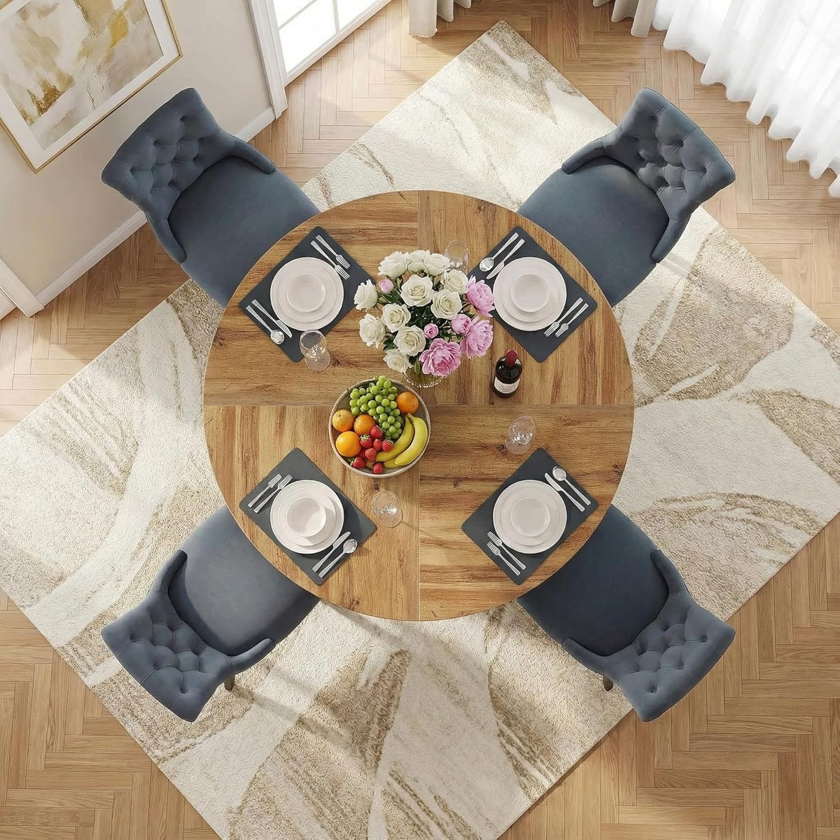 Ronde Eettafel – Eettafel Rond – Keukentafel – Tafel 4 Personen – Landelijke Tafel – Massief Hout – Diameter 120 cm – Rustieke Bruine Afwerking