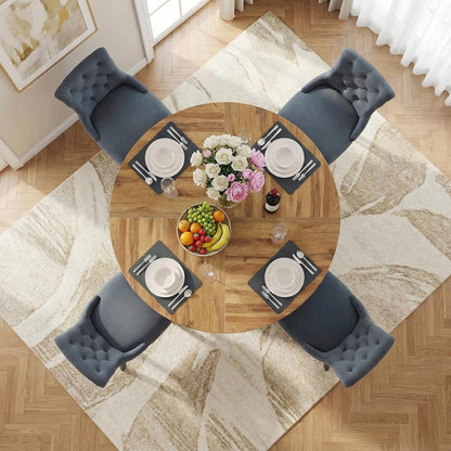 Ronde Eettafel – Eettafel Rond – Keukentafel – Tafel 4 Personen – Landelijke Tafel – Massief Hout – Diameter 120 cm – Rustieke Bruine Afwerking