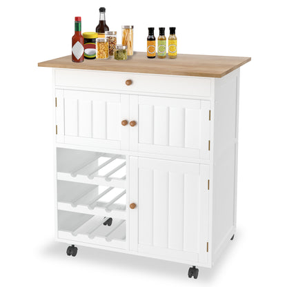 Keukentrolley – Serveerwagen – Keukenwagen – Opbergtrolley – Rolwagen – Met Lade & Handdoekhouder – Metalen Frame – 150 kg Draagkracht – 85x70x40 cm – Wieltjes Met Rem – Wit