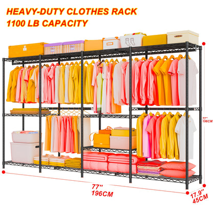 Kledingrek – Garderoberek – Kledingstang – Klerenhanger – Kapstok – Extra Groot – Carbon Staal – 11 Planken – 4 Kolommen – 4 Lagen – Hoog Draagvermogen 499 KG