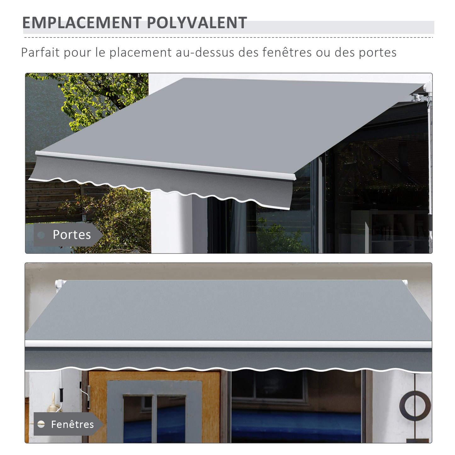 Uitvalscherm – Zonnescherm – Uitschuifbaar Scherm – Balkonluifel – Handbediend – Aluminium Frame – Polyester Doek 280 g/m² – 4x2,5 Meter – Grijs