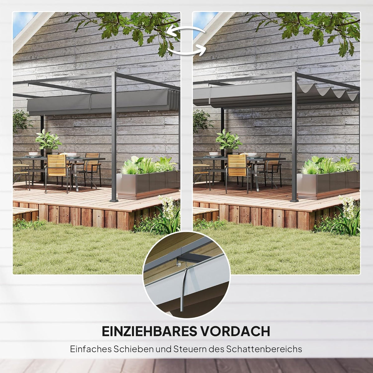 Pergola – Tuinpaviljoen – Overkapping – Terrasoverkapping – Vrijstaand – Schuifdak – Staal Met Poedercoating – Water- En UV-Bestendig Polyesterdak – 400x300x222 cm
