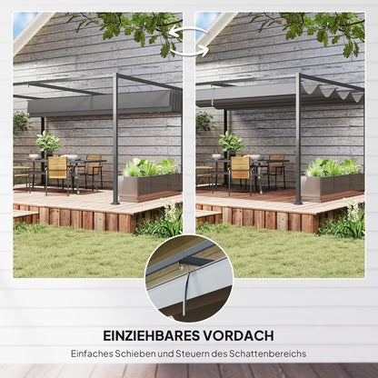 Pergola – Tuinpaviljoen – Overkapping – Terrasoverkapping – Vrijstaand – Schuifdak – Staal Met Poedercoating – Water- En UV-Bestendig Polyesterdak – 400x300x222 cm