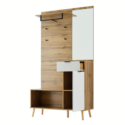 Kledingkast – Garderobekast – Opbergkast – Draaideurkast – Schoenenkast – Hout – Spiegel – Schoenenbank – 190 cm Hoog – Hydraulische Scharnieren – Multifunctioneel Design