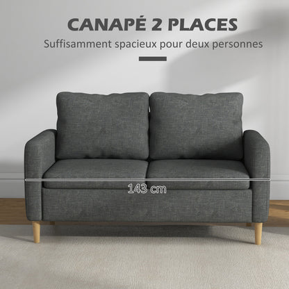 Bankstel – 2-Zitsbank – Zitbank – Sofa – Loveseat – Scandinavisch Design – Grijze Linnenlook Stof – Met Opbergvakjes Armleuningen – Massief Beukenhouten Poten