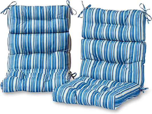 Greendale Home Fashions Stalen blauwe streep outdoor hoge rugleuning stoel kussen (set van 2), 2 stuks (Pack van 1)