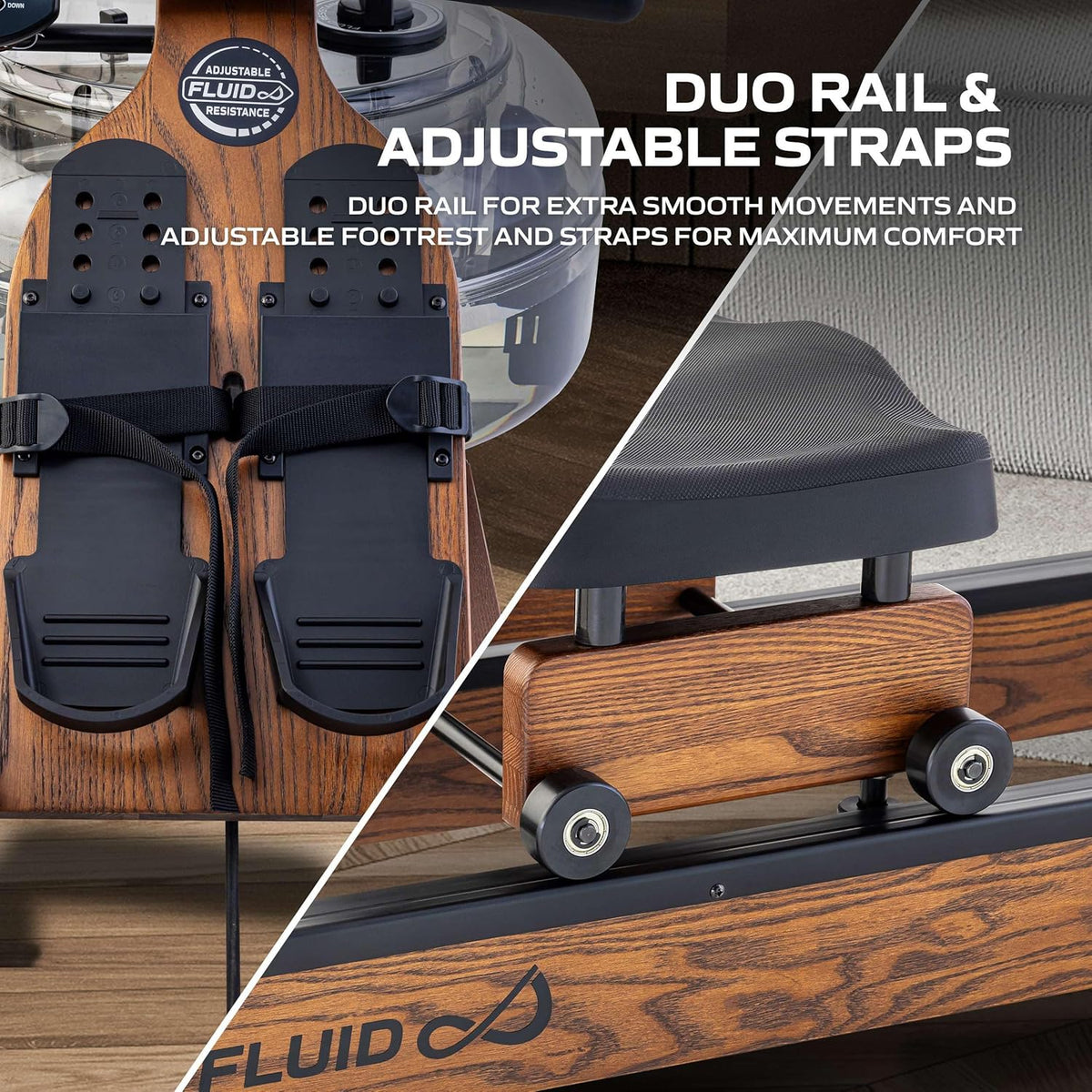 Fluid Rower Viking 3 XL Rowing Machine - 10 Resistance Rowing Machine - Heart Rate Monitor - Water Resistance - Rowing Machine for Home - Color: Walnut - QUORE