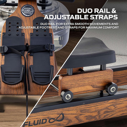 Fluid Rower Viking 3 XL Rowing Machine - 10 Resistance Rowing Machine - Heart Rate Monitor - Water Resistance - Rowing Machine for Home - Color: Walnut - QUORE