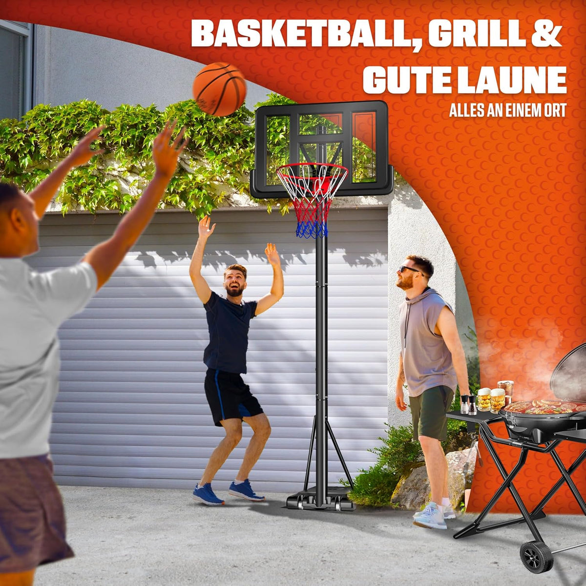KESSER® Basketball Set Basketball Ring Includes Basketball + Pump and Basketball Stand in Height Adjustable 230cm to 305cm | Outdoor & Indoor Basketball Post - QUORE
