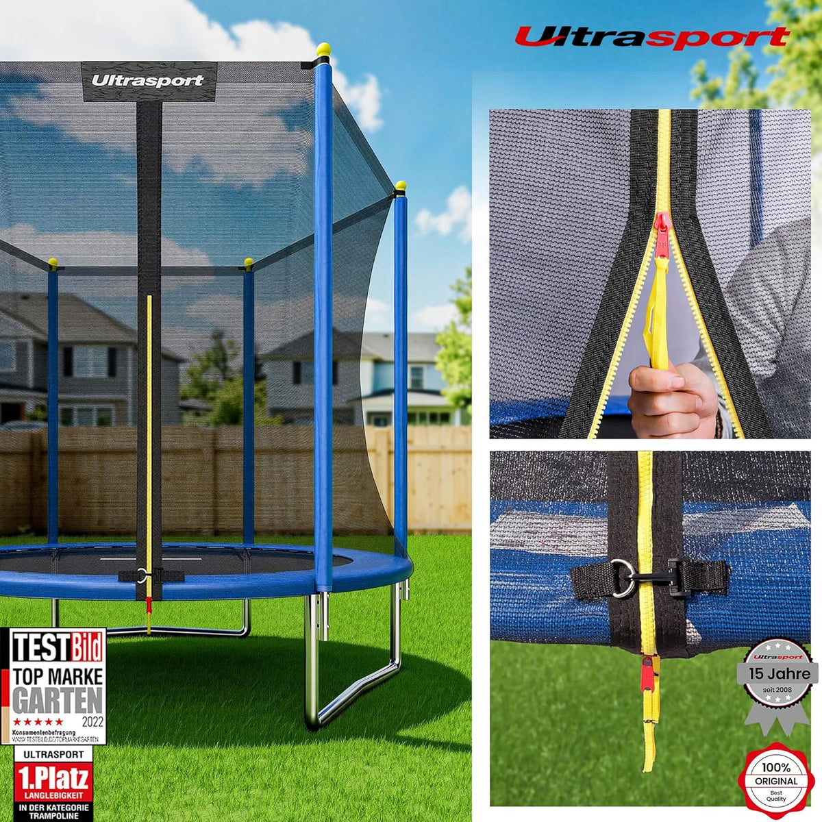 Ultrasport Uni-Jump Tuintrampoline, Ø 183-460 cm, TÜV Rheinland + GS getest, kindertrampoline, complete set met springmat, veiligheidsnet, verzinkte veren, gevoerde netpalen en randafdekking
