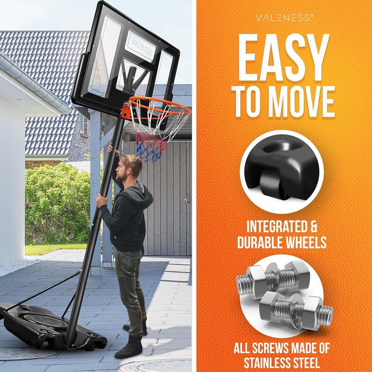 Basketball Hoop Outdoor - [135 to 305 cm] Height Adjustable and Weatherproof Basketball Stand - Professional Outdoor Basketball Hoop with Basketball and Pump for Kids and Adults - QUORE