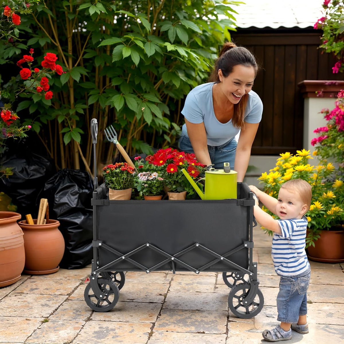 Finnhomy 150L opvouwbare campingtrolley met rem, opvouwbare festivalwagen met verwijderbare wielen, 150 kg capaciteit met bekerhouders