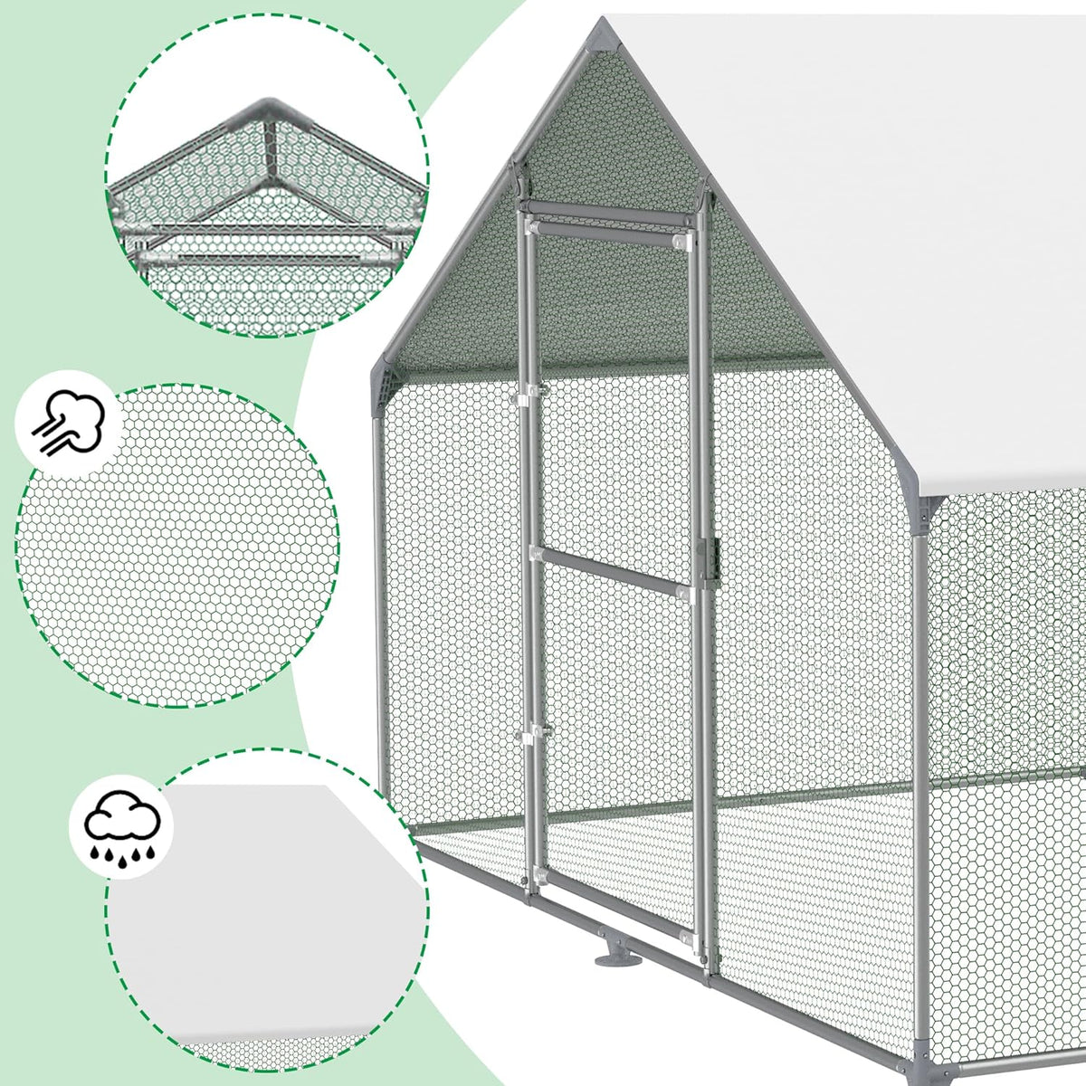 Free Running House, 3 x 4 x 2 m, Aviary, Chicken Coop, Metal, 12 m², Poultry Cages with Sun Protection, Roof, Chicken Fence, Door and Bolt, Freewheel, Chicken Cages, Stable Chicken Coops, for Small