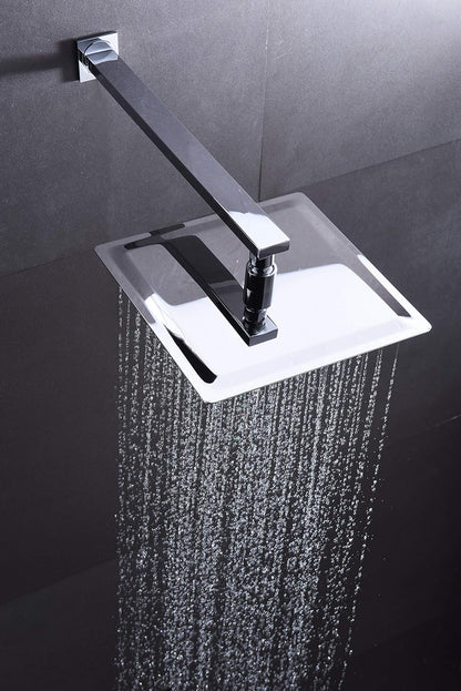 Douche Set – Regendouche – Handdouche – Kraan – Douchekraan – Vierkante Hoofddouche 25x25 cm – Verchroomd Messing – Instelbare Waterdruk 6 Bar