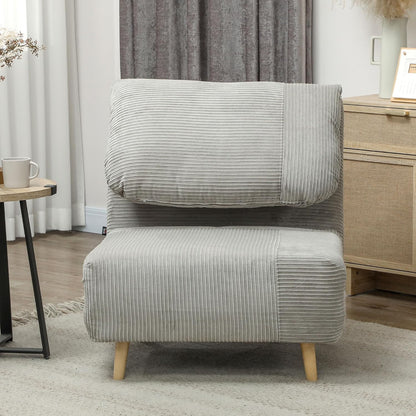HOMCOM 2-in-1 Schlafsofa Schlafsessel Verstellbar Klappmatratze Gästebett im Cord-Optik, für Schlafzimmer, Wohnzimmer Grau 82 x 89 x 83 cm - QUORE
