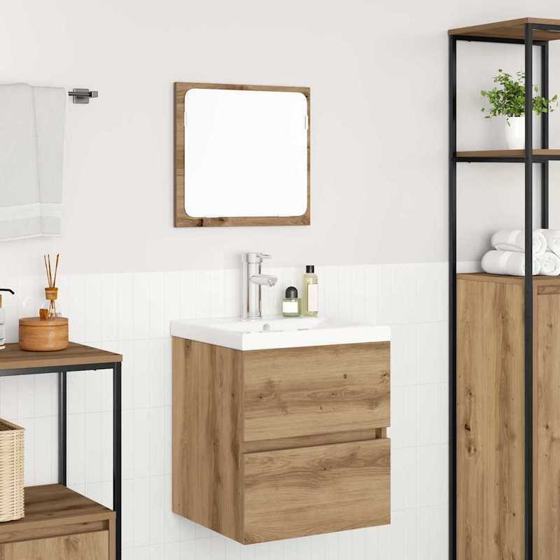 Badkamermeubel – Badmeubel – Wastafelmeubel – Badmeubelset – Spiegelkast – Modern Minimalistisch Design – Zwart Eiken & Wit – Ruimtebesparend & Duurzaam
