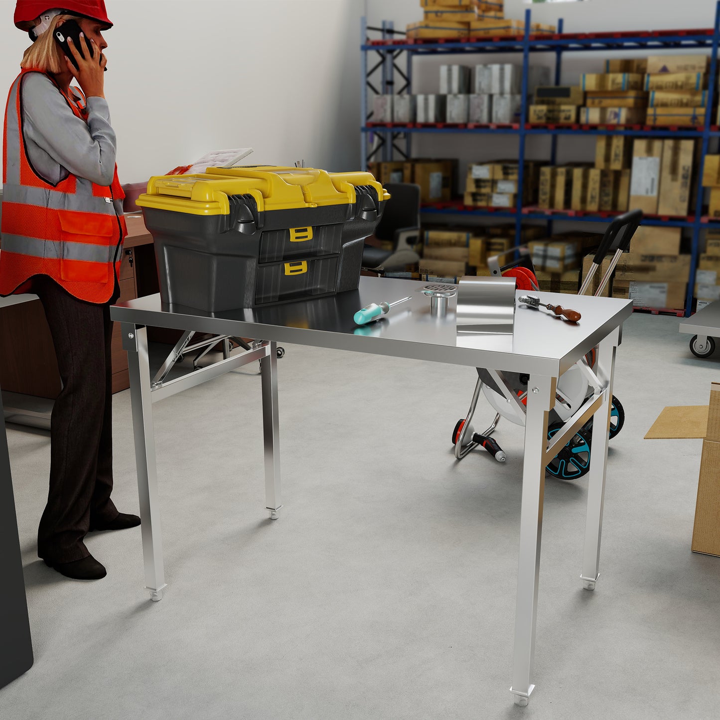 Stainless Steel Workbench Foldable Kitchen Workbench 60x100cm/60x120cm/70x120cm Stainless Steel Workbench Kitchen Workbench with Maximum Load Capacity of 300kg,  Compact Design, Rustresistant Material, Utility Workbench, Mult
