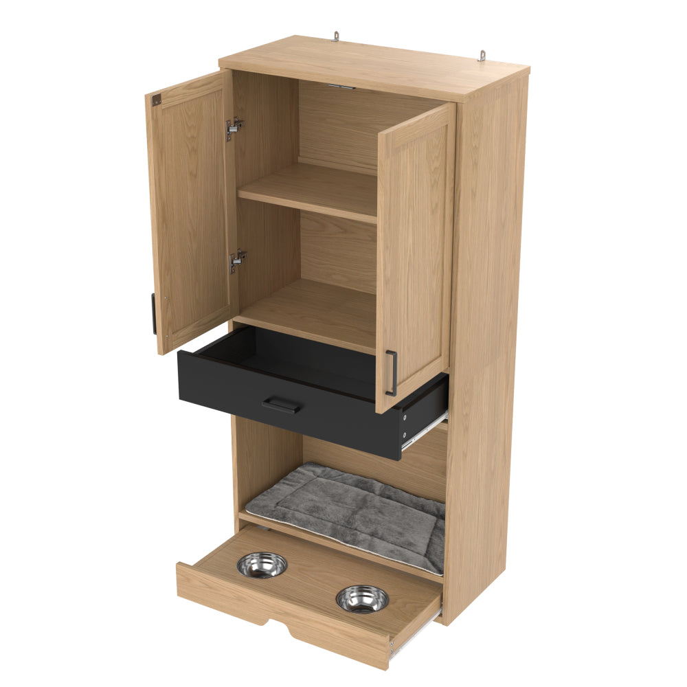 Sideboard – Multifunctionele Kast – Dressoir – Voederstation – Hondenkast – Eikenlook – Hoogte 160 cm – Inclusief Voederstation En Comfortabele Hondenmand