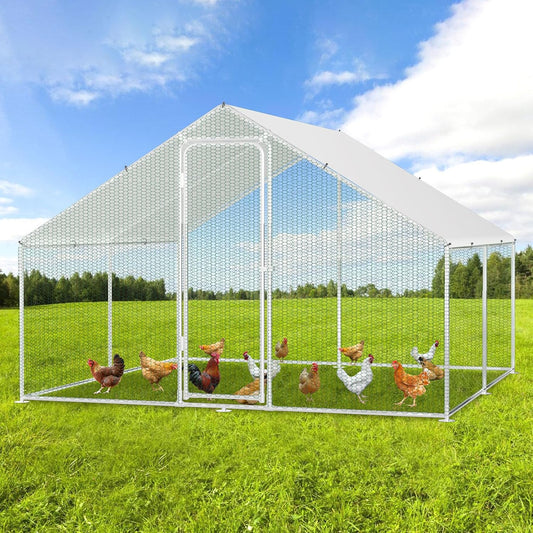 XXL Chickens with Safety Lock and Waterproof PE Tarpaulin, Plenty of Space for Chickens, Rabbits and Other Small Animals, Sturdy Steel Frame, 3 x 3 x 2 m, Red - QUORE