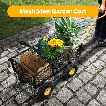Vivohome Chariot de Jardin Pliable en Acier avec Côtés Amovibles et Roues de 25,4 cm Noir