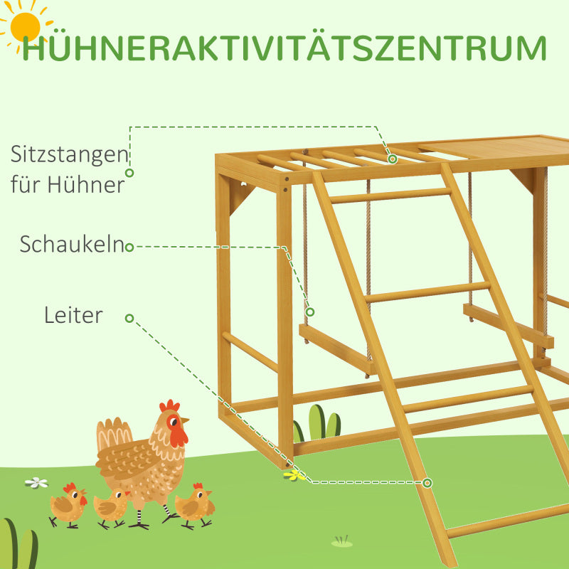 pawHut Large Outdoor/ Heavy-Duty Natural Wood Chicken Coop Play with Swings & Ladder - Multi-Level Climbing Frame for 3-4 Hens, Poultry Pen Accessory (Assembly Required) for backyard Chickens, Coop & Farm Use)