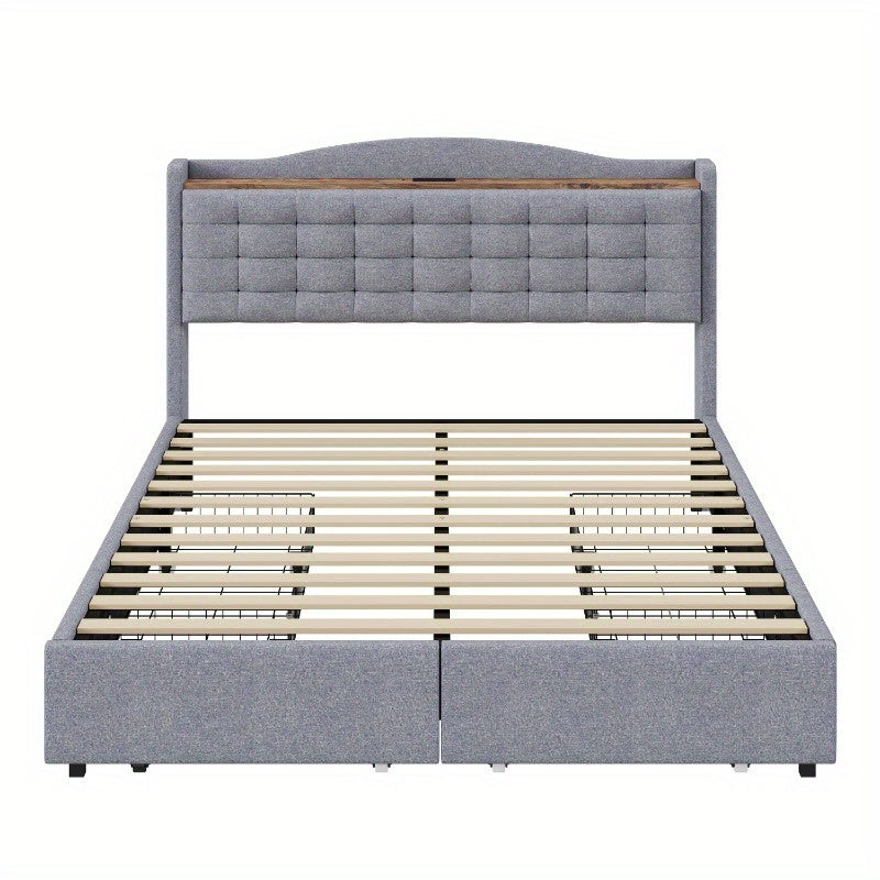 Bedframe – Bed – Bedombouw – Bedstel – Bedbodem – 140x200 cm – Duurzame Niet-Houten Constructie – Gestoffeerd Grijs Linnen