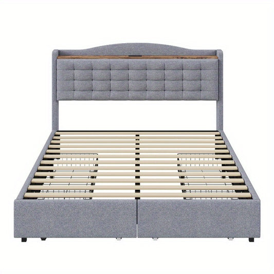Bedframe – Bed – Bedombouw – Bedstel – Bedbodem – 140x200 cm – Duurzame Niet-Houten Constructie – Gestoffeerd Grijs Linnen