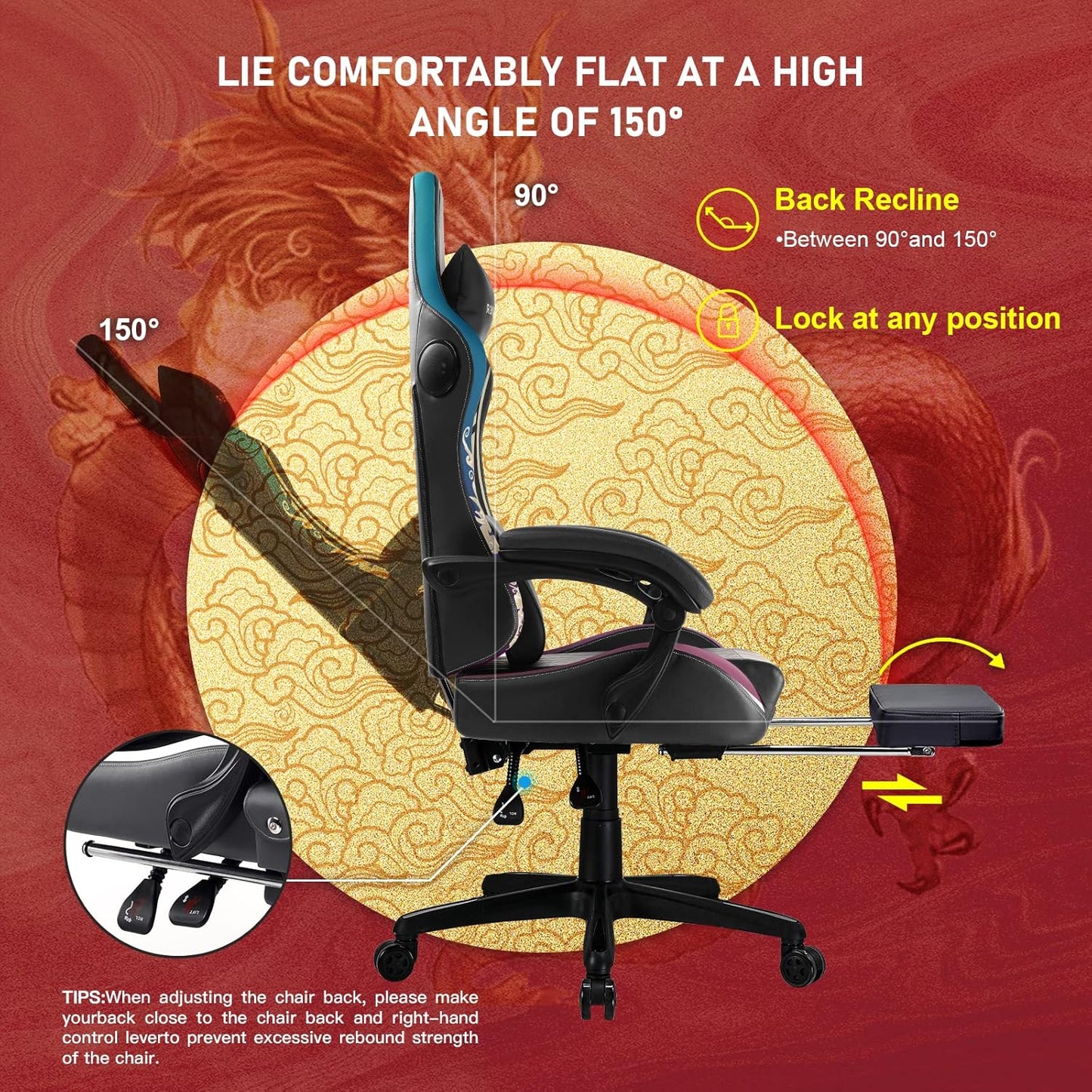 GTPLAYER Gaming Chair with Bluetooth Speakers and Footrest, Ergonomic Computer Chair, Rugged High Back Lumbar Support, Home Office Chair (Black) - QUORE