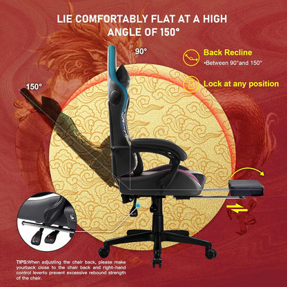 GTPLAYER Gaming Chair with Bluetooth Speakers and Footrest, Ergonomic Computer Chair, Rugged High Back Lumbar Support, Home Office Chair (Black) - QUORE