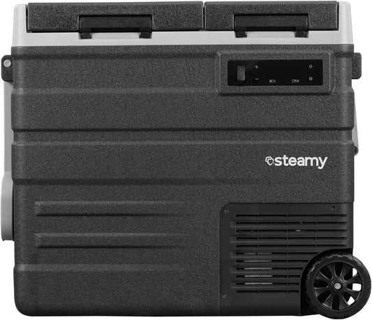 Steamy-E Dual Zone 65 Roller, Elektrische Compressor Koelbox met wielen, 57 Liter, 12V/230V, voor vriezen en koelen van -20 tot +20, ideaal voor op de camping