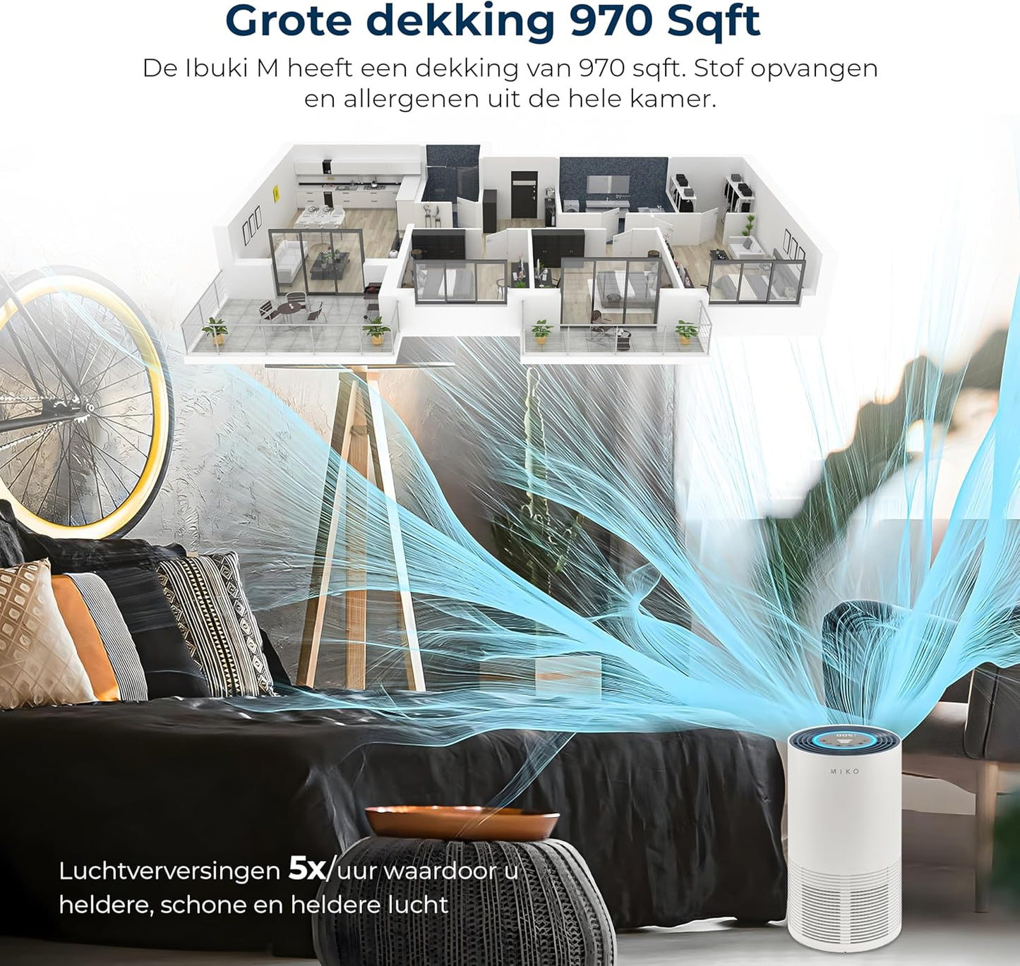 Luchtreiniger – Luchtzuiveraar – Luchtfilter – Luchtreinigingsapparaat – Voor Grote Ruimtes – Tot 90 M² Bereik – H13 True HEPA Met PM2.5-Sensor
